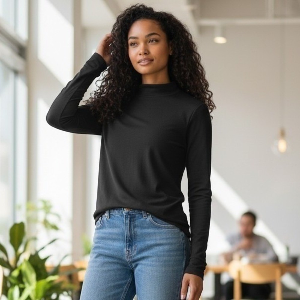 Fabletics NEW Cashel Mock Neck Top Women's Sz 2XL Black Long Sleeves NWT $49.95